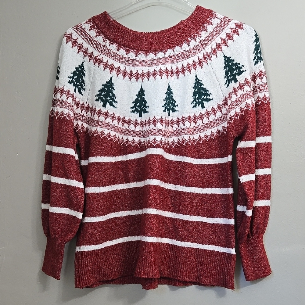 Festive Red and White Sweater with Tree Pattern Christmas Holiday Maurices
